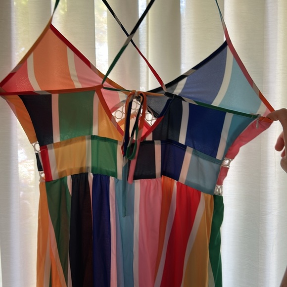 Colorful Rainbow Striped Ruffle Dress - Picture 6 of 9